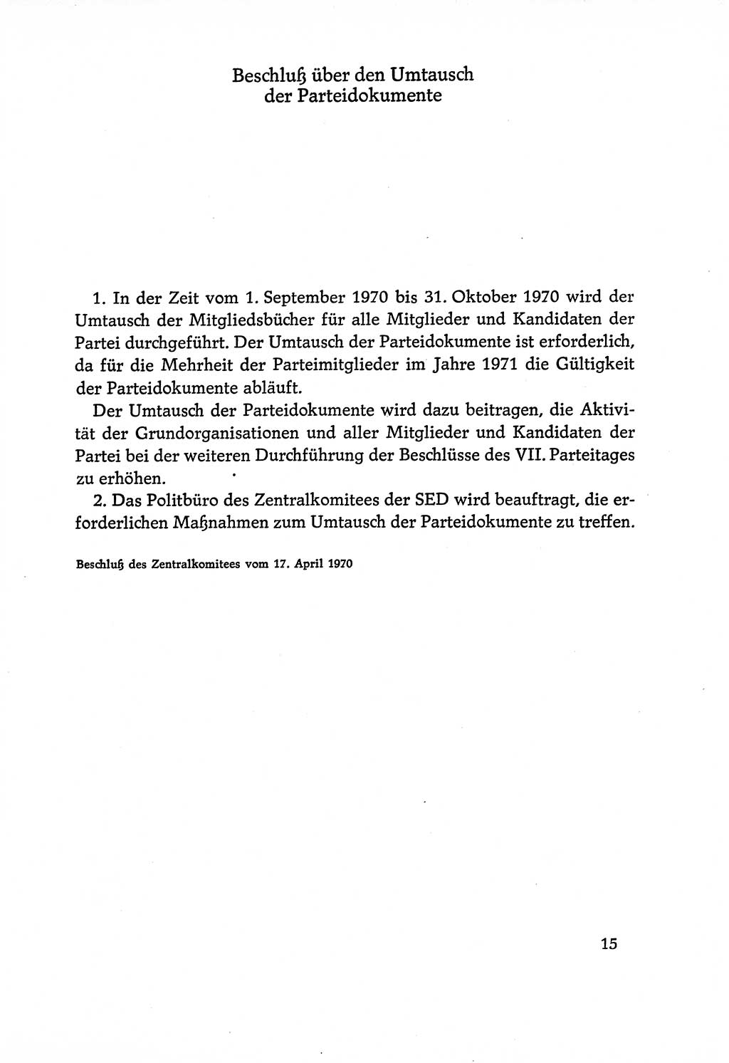 Dokumente der Sozialistischen Einheitspartei Deutschlands (SED) [Deutsche Demokratische Republik (DDR)] 1970-1971, Seite 15 (Dok. SED DDR 1970-1971, S. 15)