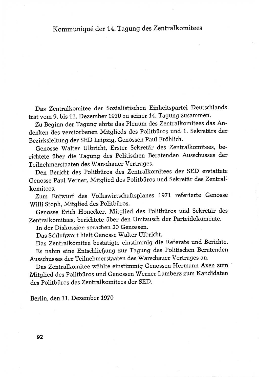 Dokumente der Sozialistischen Einheitspartei Deutschlands (SED) [Deutsche Demokratische Republik (DDR)] 1970-1971, Seite 92 (Dok. SED DDR 1970-1971, S. 92)