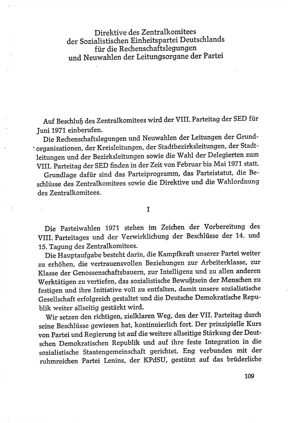 Dokumente der Sozialistischen Einheitspartei Deutschlands (SED) [Deutsche Demokratische Republik (DDR)] 1970-1971, Seite 109 (Dok. SED DDR 1970-1971, S. 109)