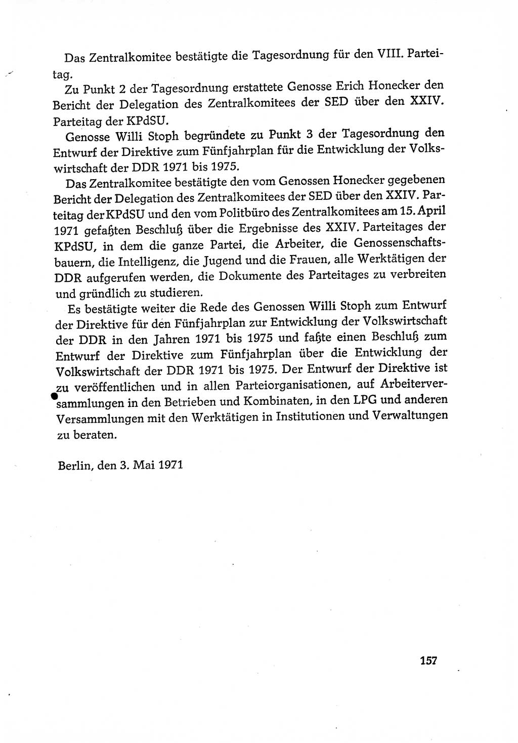 Dokumente der Sozialistischen Einheitspartei Deutschlands (SED) [Deutsche Demokratische Republik (DDR)] 1970-1971, Seite 157 (Dok. SED DDR 1970-1971, S. 157)