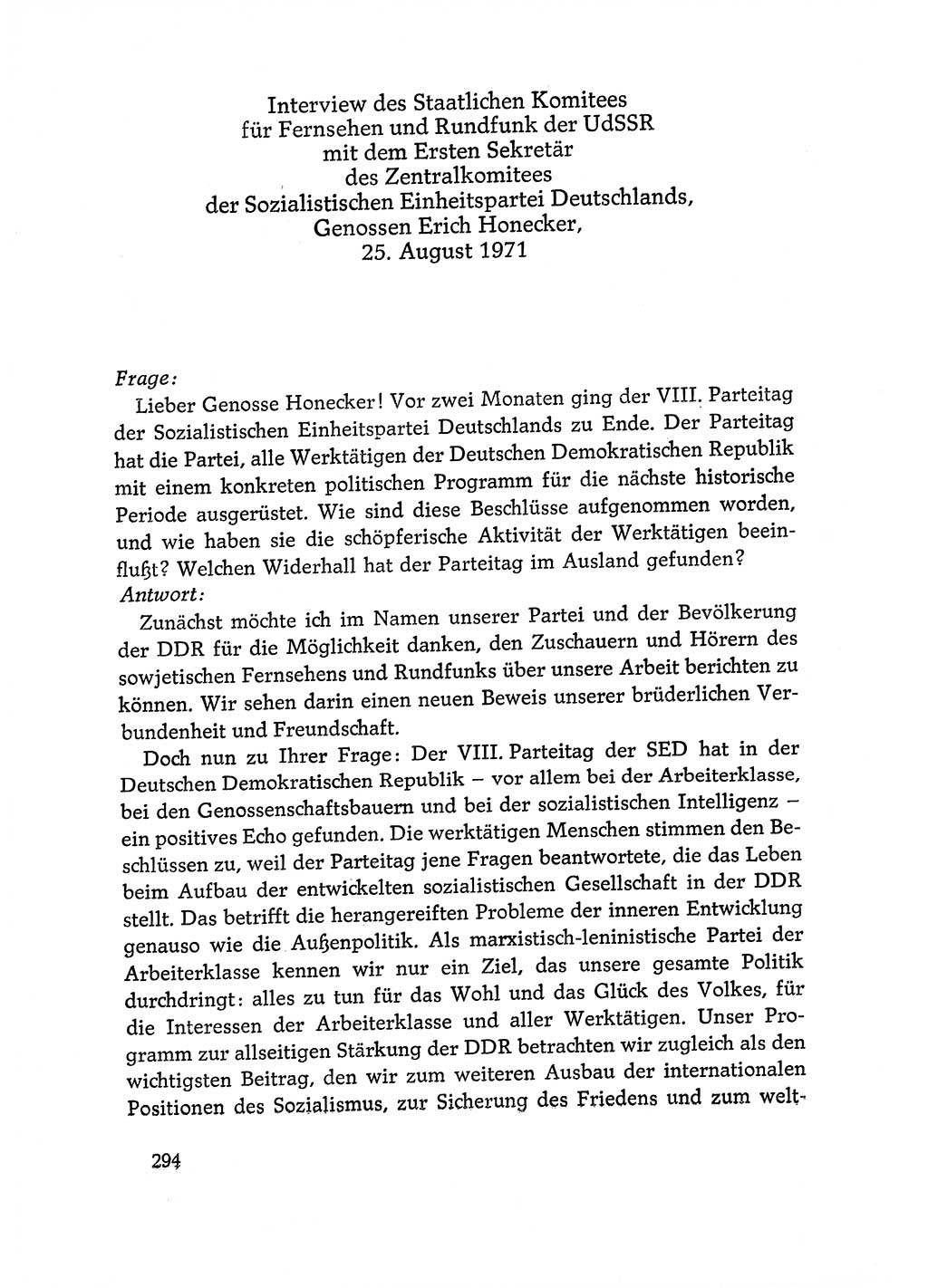 Dokumente der Sozialistischen Einheitspartei Deutschlands (SED) [Deutsche Demokratische Republik (DDR)] 1970-1971, Seite 294 (Dok. SED DDR 1970-1971, S. 294)