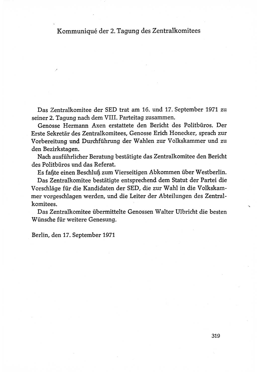 Dokumente der Sozialistischen Einheitspartei Deutschlands (SED) [Deutsche Demokratische Republik (DDR)] 1970-1971, Seite 319 (Dok. SED DDR 1970-1971, S. 319)