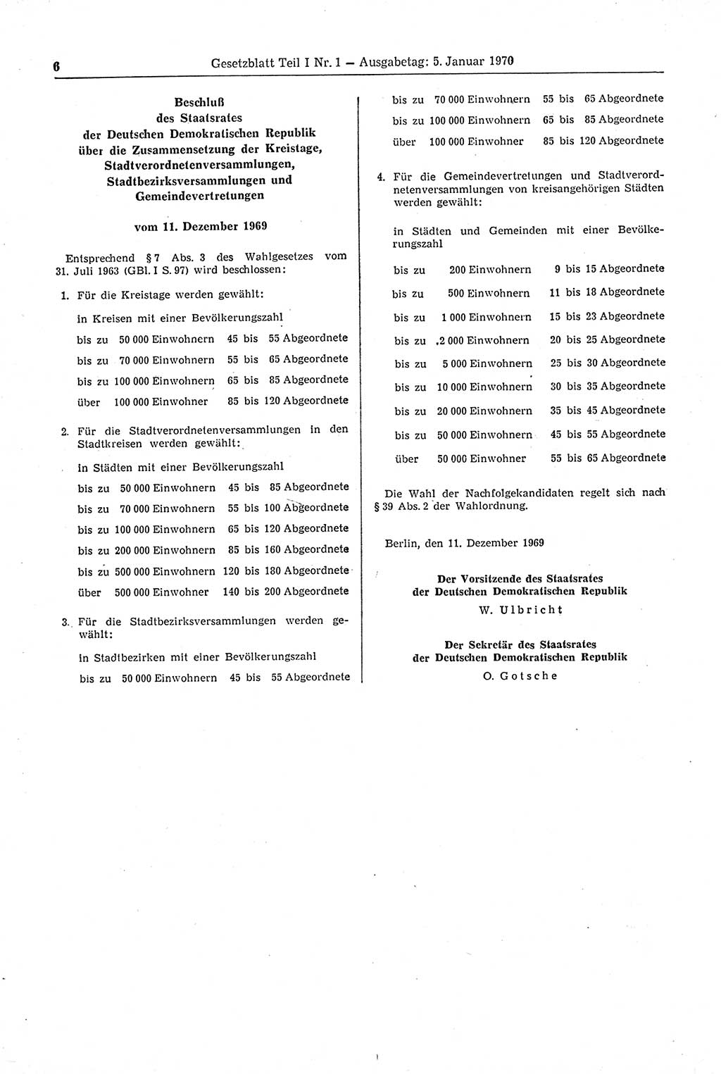 Gesetzblatt (GBl.) der Deutschen Demokratischen Republik (DDR) Teil Ⅰ 1970, Seite 6 (GBl. DDR Ⅰ 1970, S. 6)