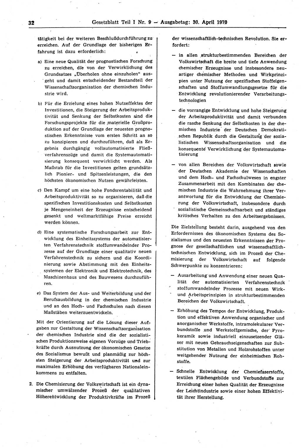 Gesetzblatt (GBl.) der Deutschen Demokratischen Republik (DDR) Teil Ⅰ 1970, Seite 32 (GBl. DDR Ⅰ 1970, S. 32)