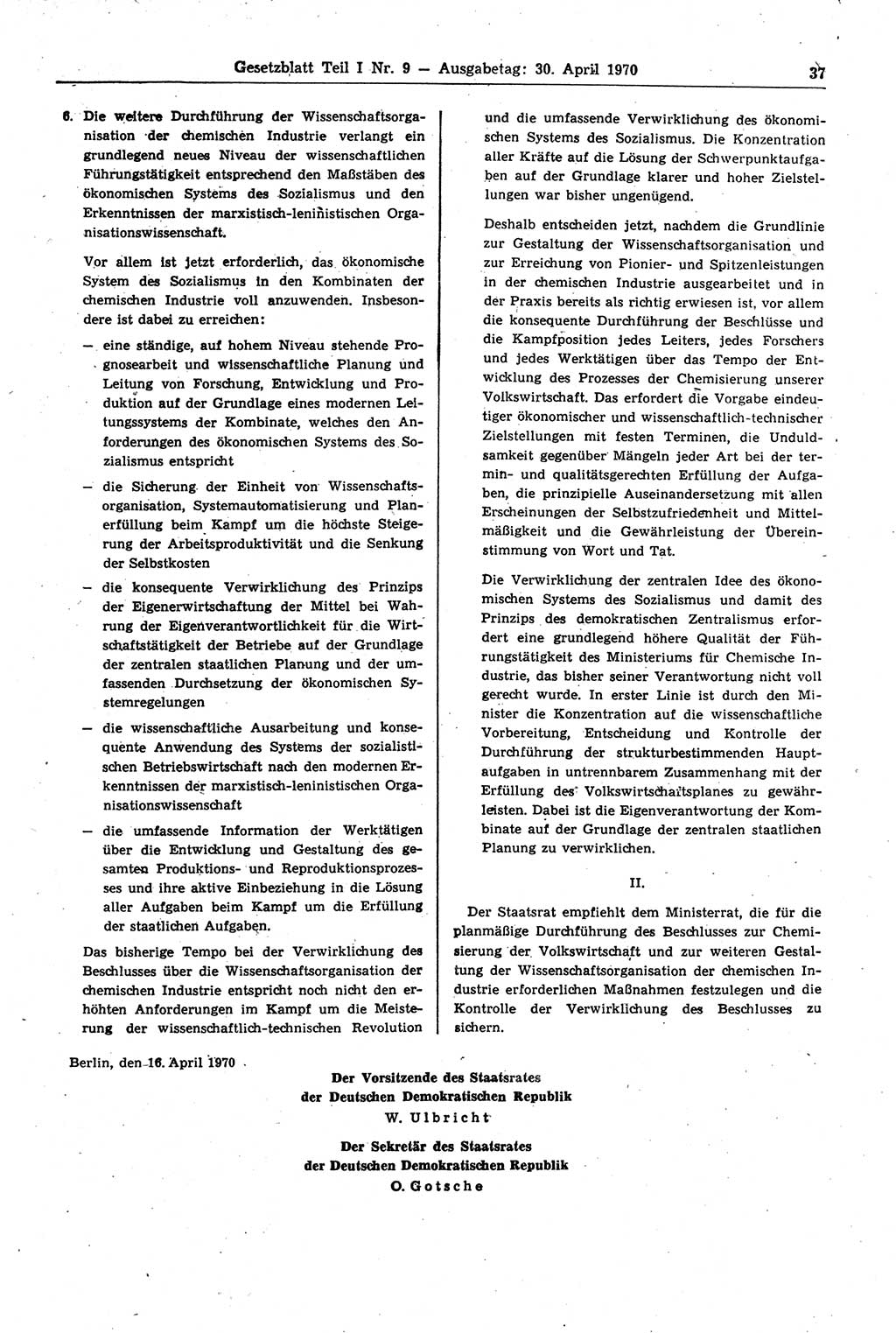 Gesetzblatt (GBl.) der Deutschen Demokratischen Republik (DDR) Teil Ⅰ 1970, Seite 37 (GBl. DDR Ⅰ 1970, S. 37)
