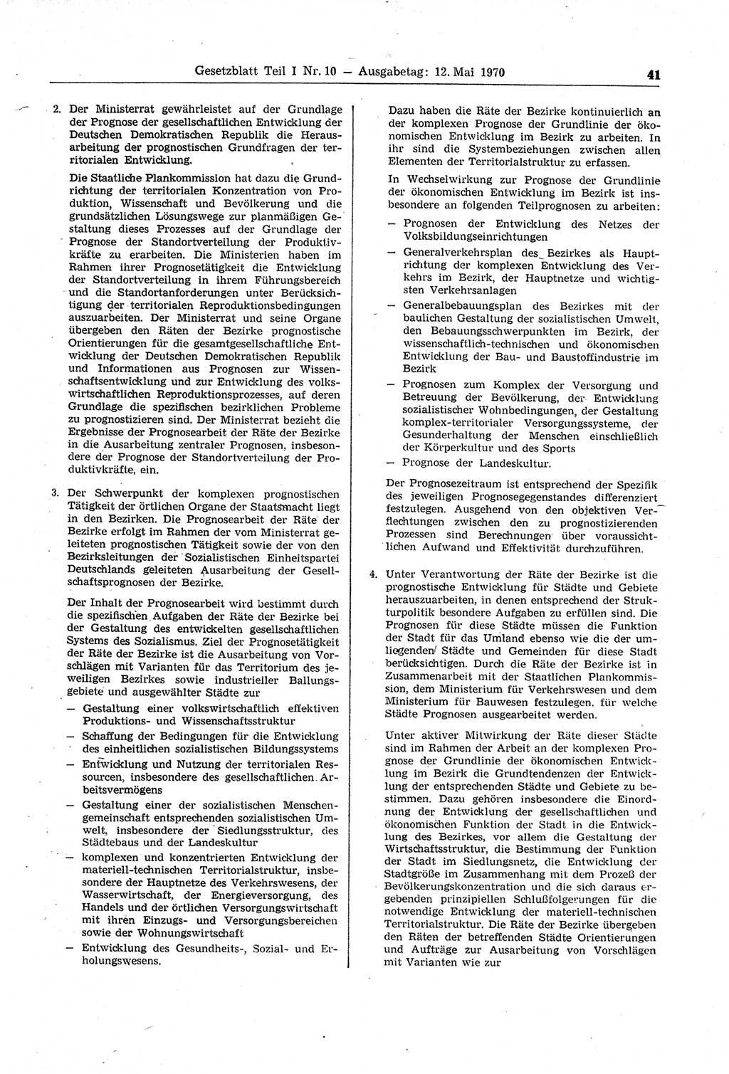 Gesetzblatt (GBl.) der Deutschen Demokratischen Republik (DDR) Teil Ⅰ 1970, Seite 41 (GBl. DDR Ⅰ 1970, S. 41)