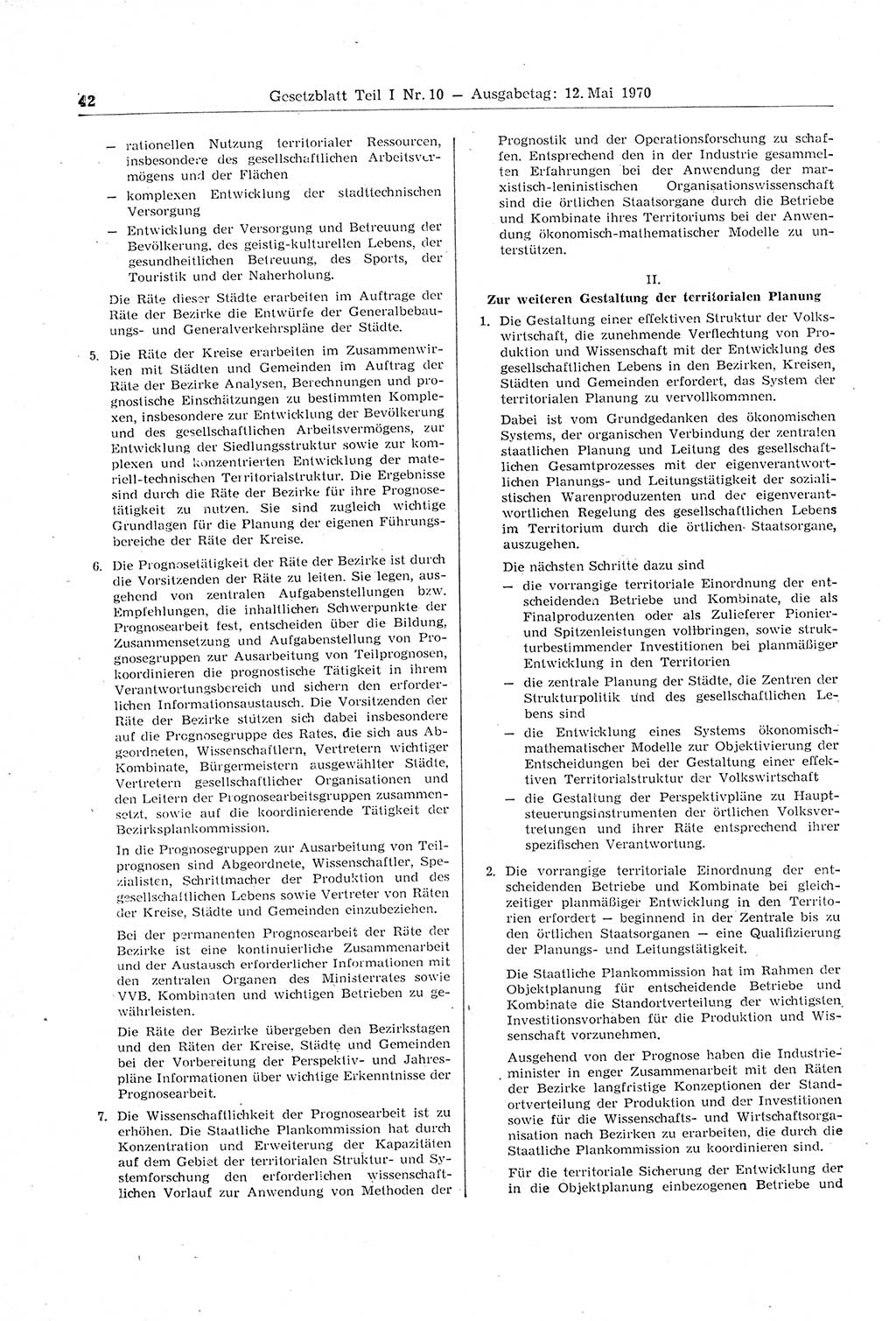 Gesetzblatt (GBl.) der Deutschen Demokratischen Republik (DDR) Teil Ⅰ 1970, Seite 42 (GBl. DDR Ⅰ 1970, S. 42)