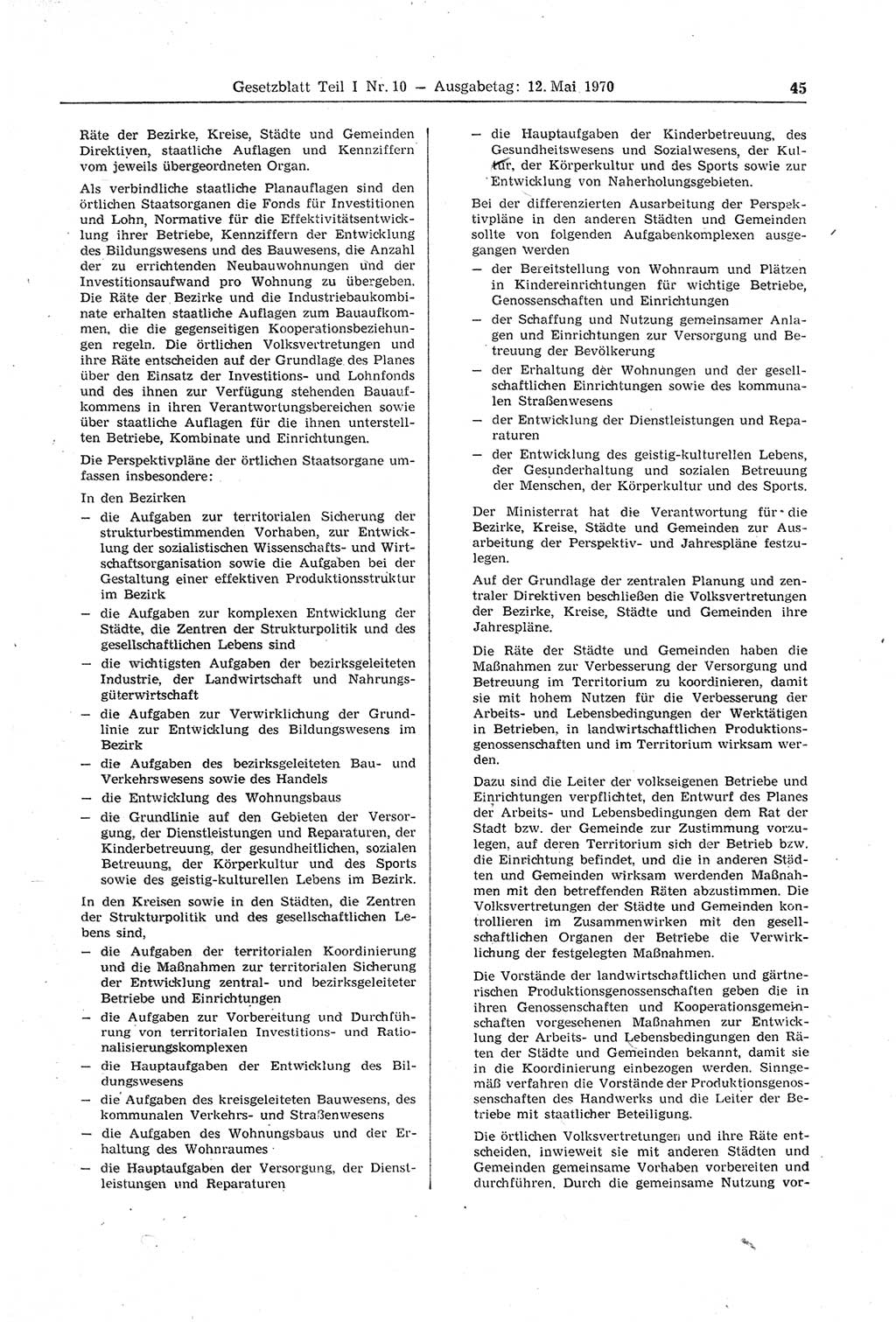 Gesetzblatt (GBl.) der Deutschen Demokratischen Republik (DDR) Teil Ⅰ 1970, Seite 45 (GBl. DDR Ⅰ 1970, S. 45)