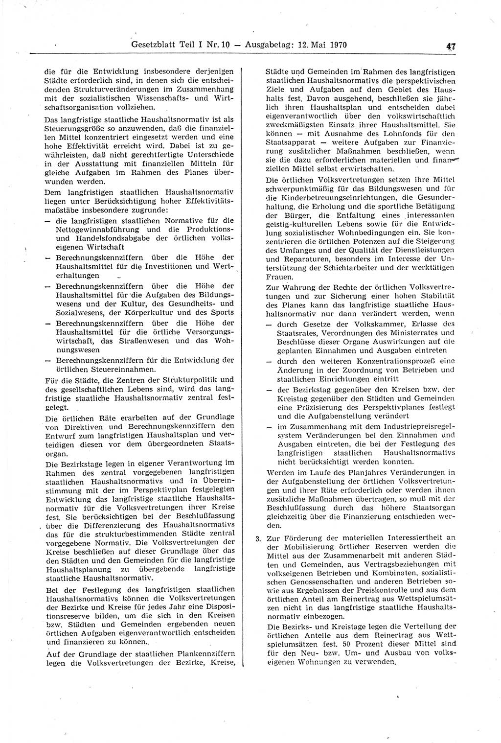 Gesetzblatt (GBl.) der Deutschen Demokratischen Republik (DDR) Teil Ⅰ 1970, Seite 47 (GBl. DDR Ⅰ 1970, S. 47)