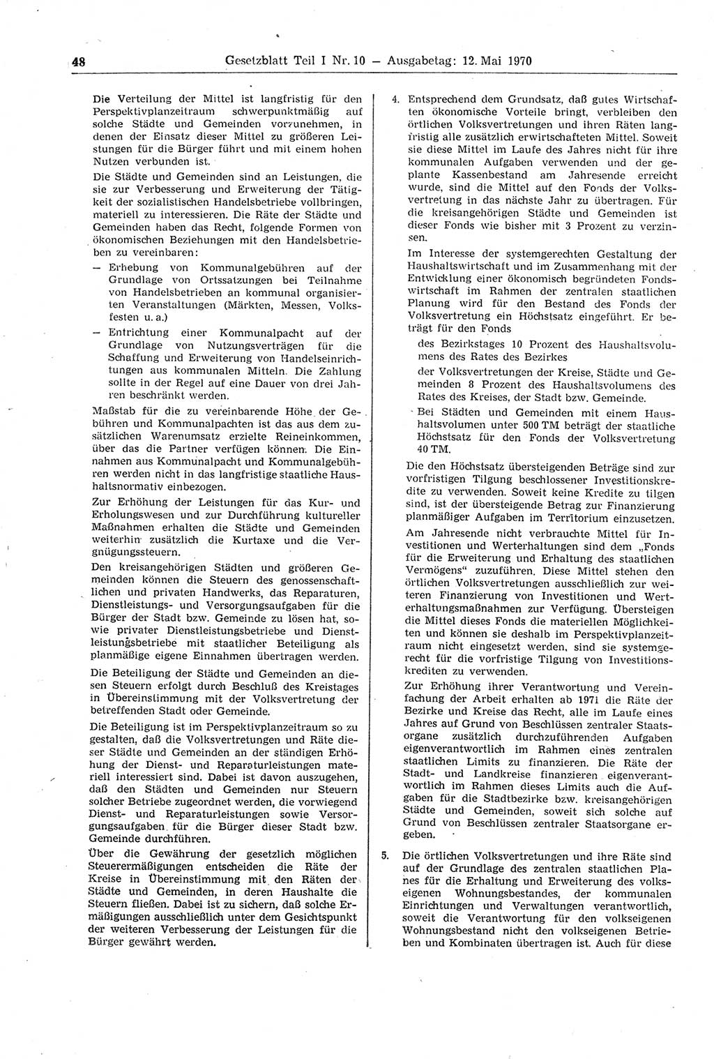 Gesetzblatt (GBl.) der Deutschen Demokratischen Republik (DDR) Teil Ⅰ 1970, Seite 48 (GBl. DDR Ⅰ 1970, S. 48)