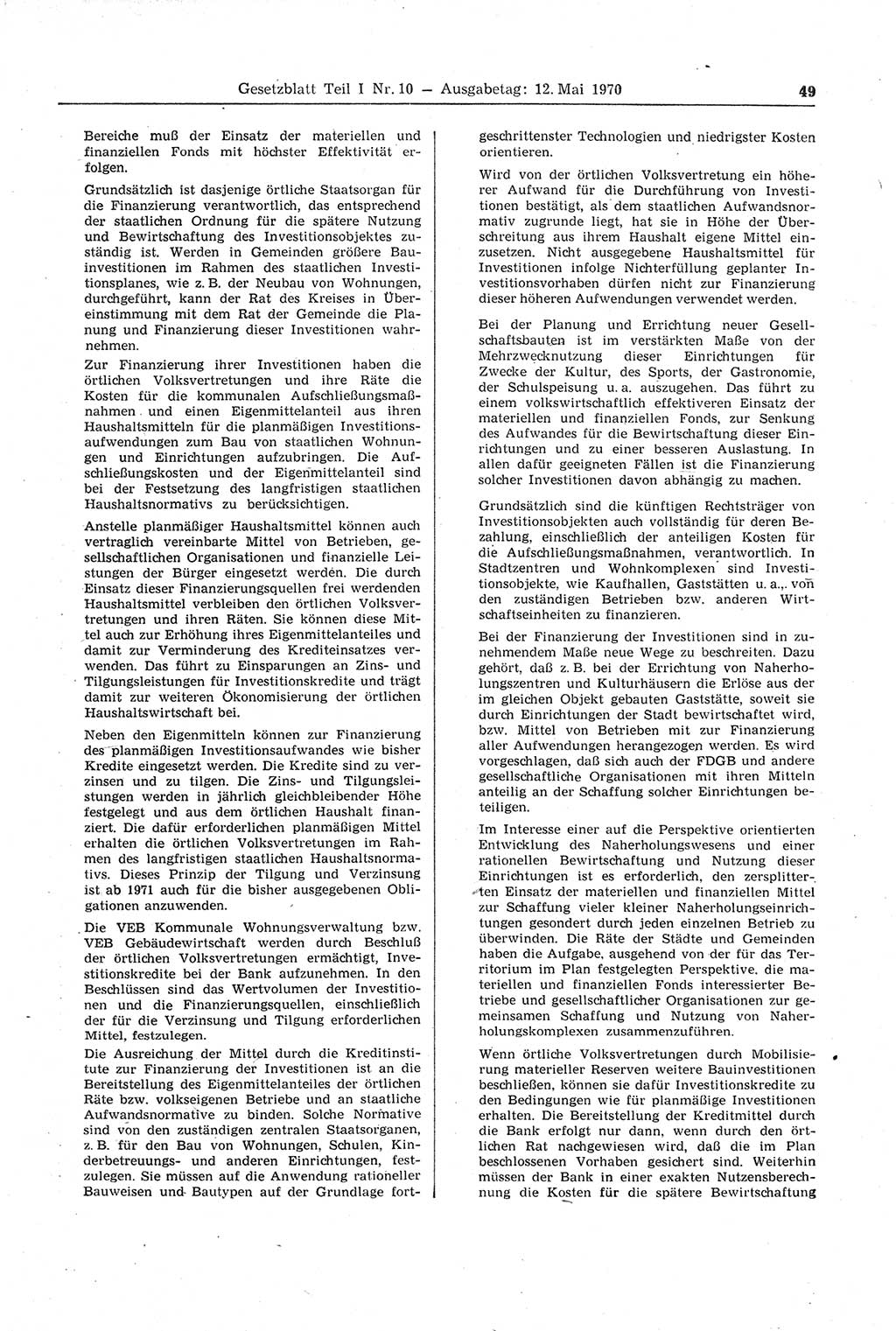 Gesetzblatt (GBl.) der Deutschen Demokratischen Republik (DDR) Teil Ⅰ 1970, Seite 49 (GBl. DDR Ⅰ 1970, S. 49)