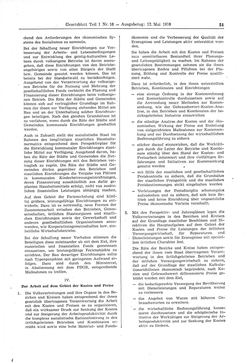 Gesetzblatt (GBl.) der Deutschen Demokratischen Republik (DDR) Teil Ⅰ 1970, Seite 51 (GBl. DDR Ⅰ 1970, S. 51)