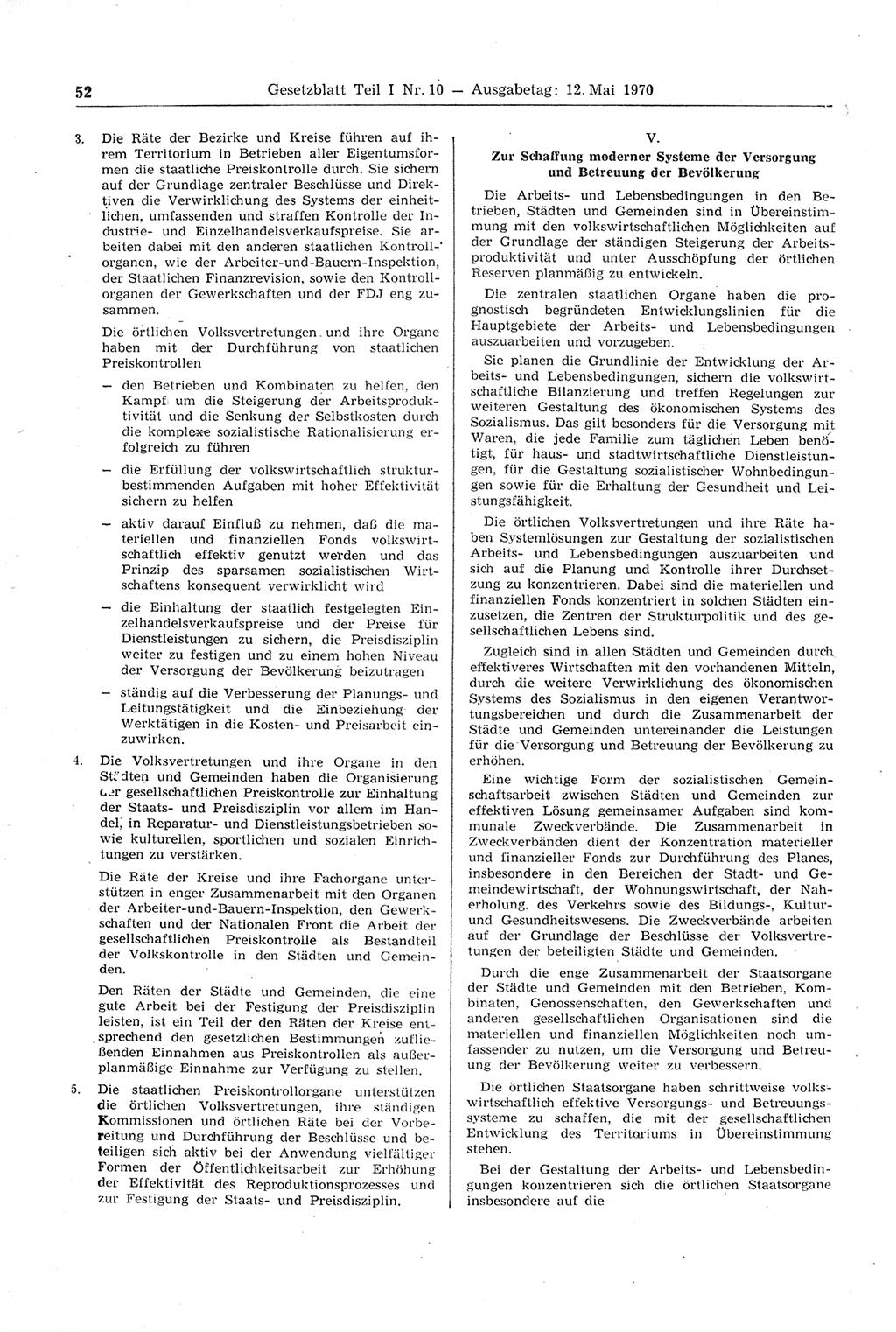 Gesetzblatt (GBl.) der Deutschen Demokratischen Republik (DDR) Teil Ⅰ 1970, Seite 52 (GBl. DDR Ⅰ 1970, S. 52)