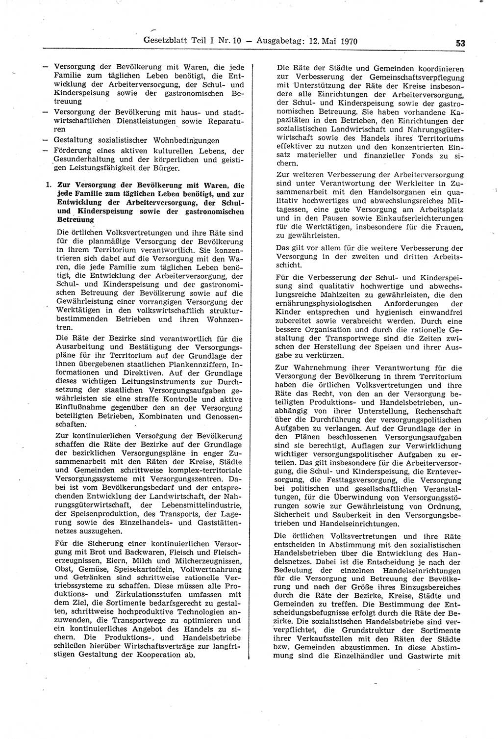 Gesetzblatt (GBl.) der Deutschen Demokratischen Republik (DDR) Teil Ⅰ 1970, Seite 53 (GBl. DDR Ⅰ 1970, S. 53)
