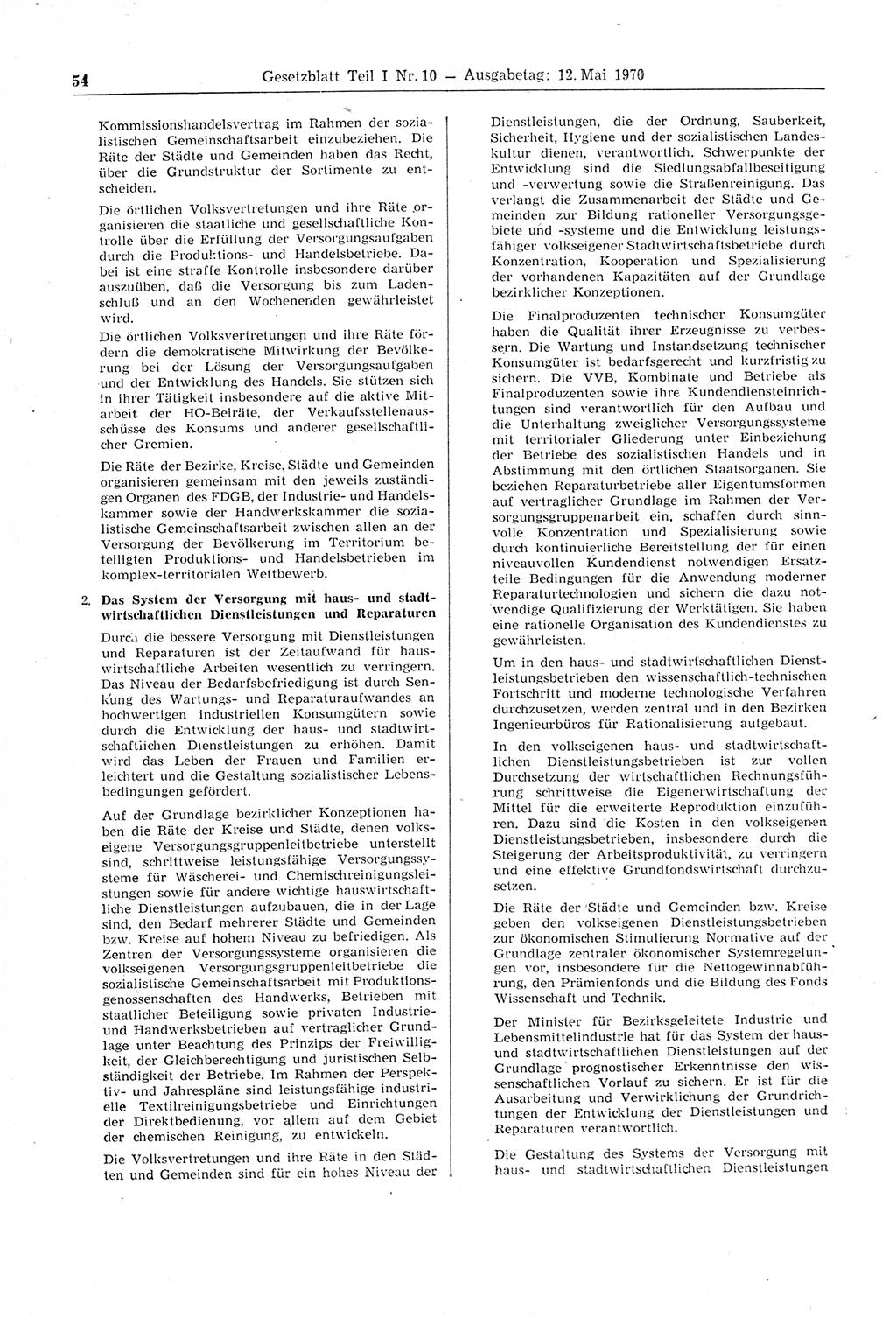 Gesetzblatt (GBl.) der Deutschen Demokratischen Republik (DDR) Teil Ⅰ 1970, Seite 54 (GBl. DDR Ⅰ 1970, S. 54)
