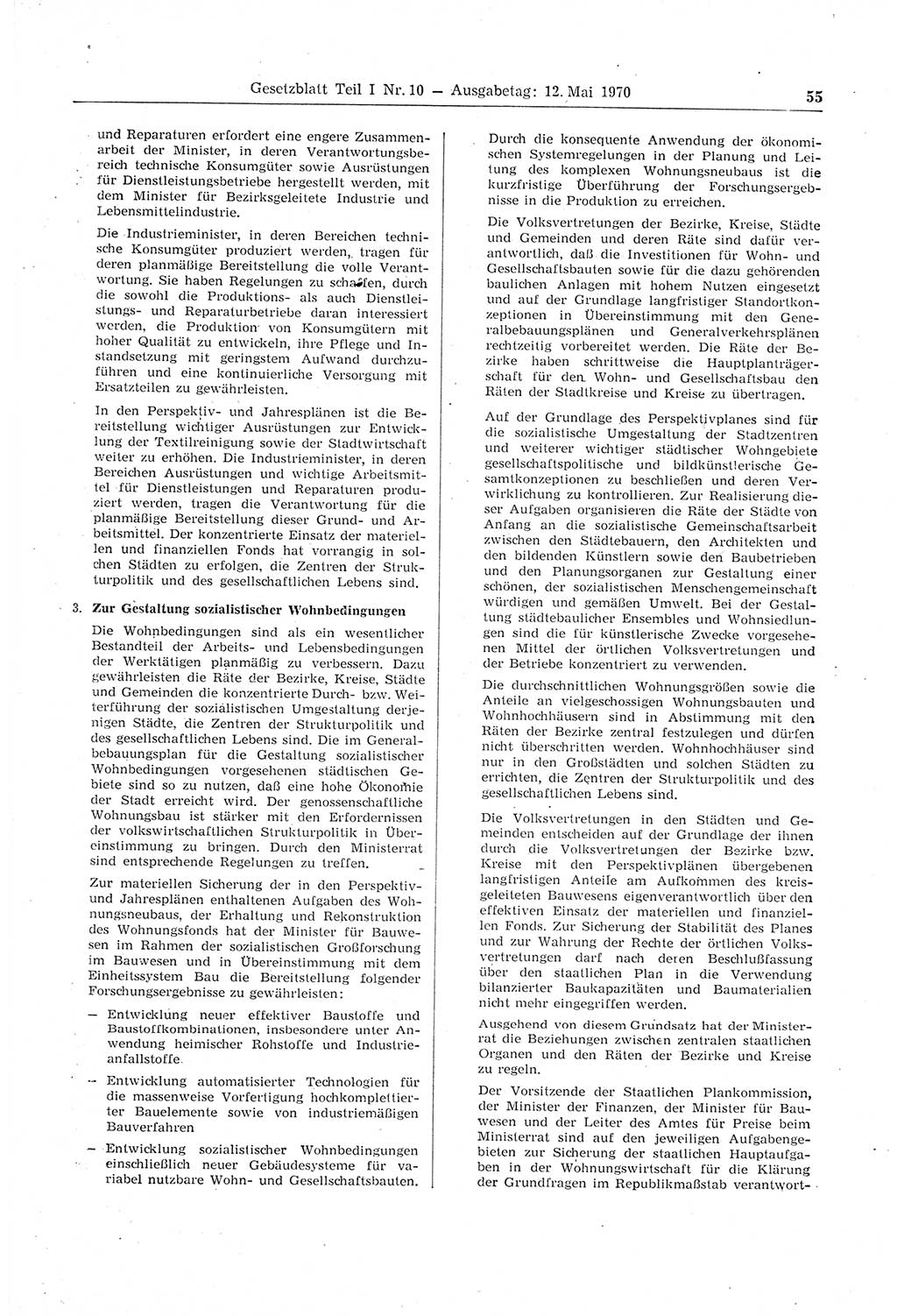 Gesetzblatt (GBl.) der Deutschen Demokratischen Republik (DDR) Teil Ⅰ 1970, Seite 55 (GBl. DDR Ⅰ 1970, S. 55)