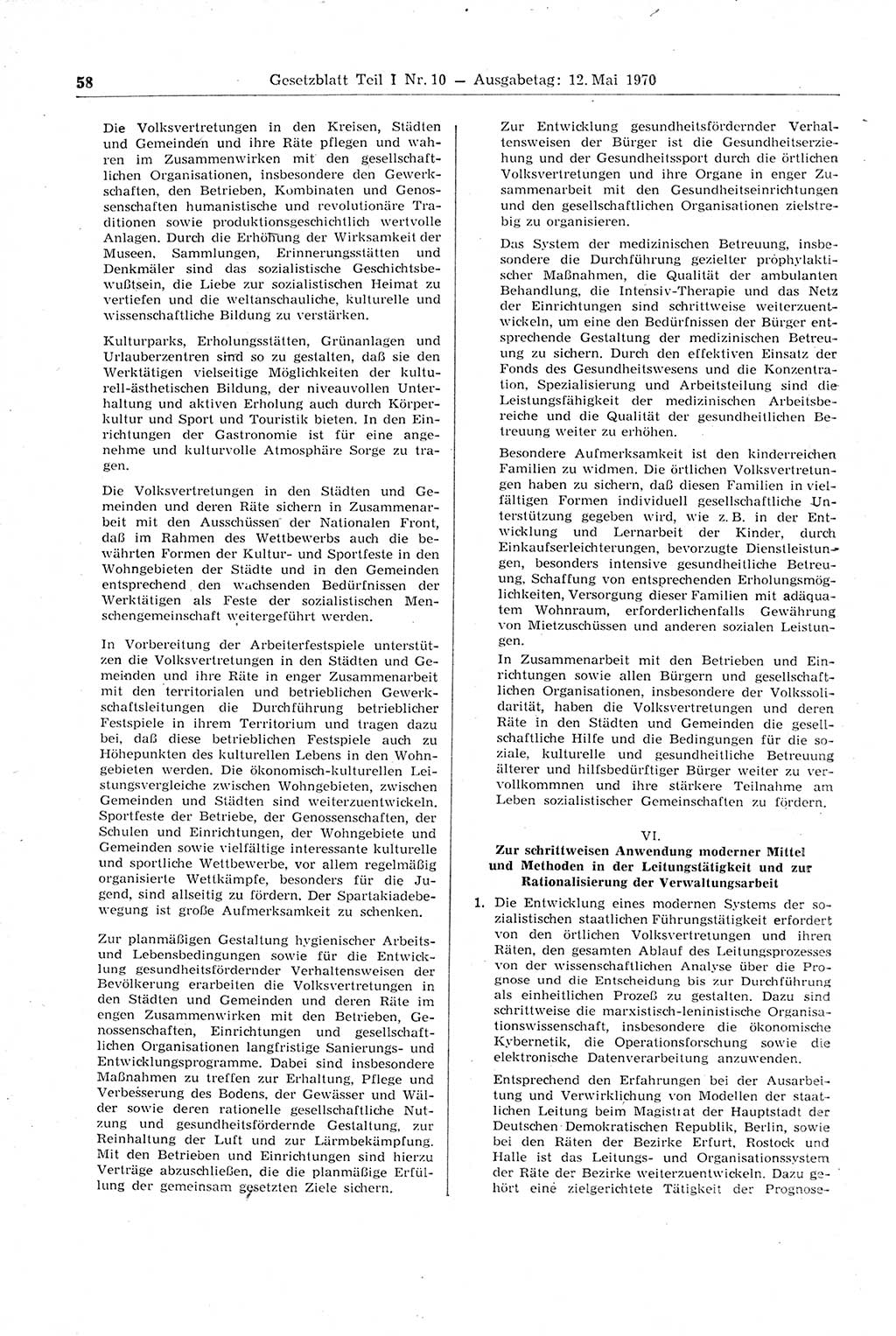 Gesetzblatt (GBl.) der Deutschen Demokratischen Republik (DDR) Teil Ⅰ 1970, Seite 58 (GBl. DDR Ⅰ 1970, S. 58)