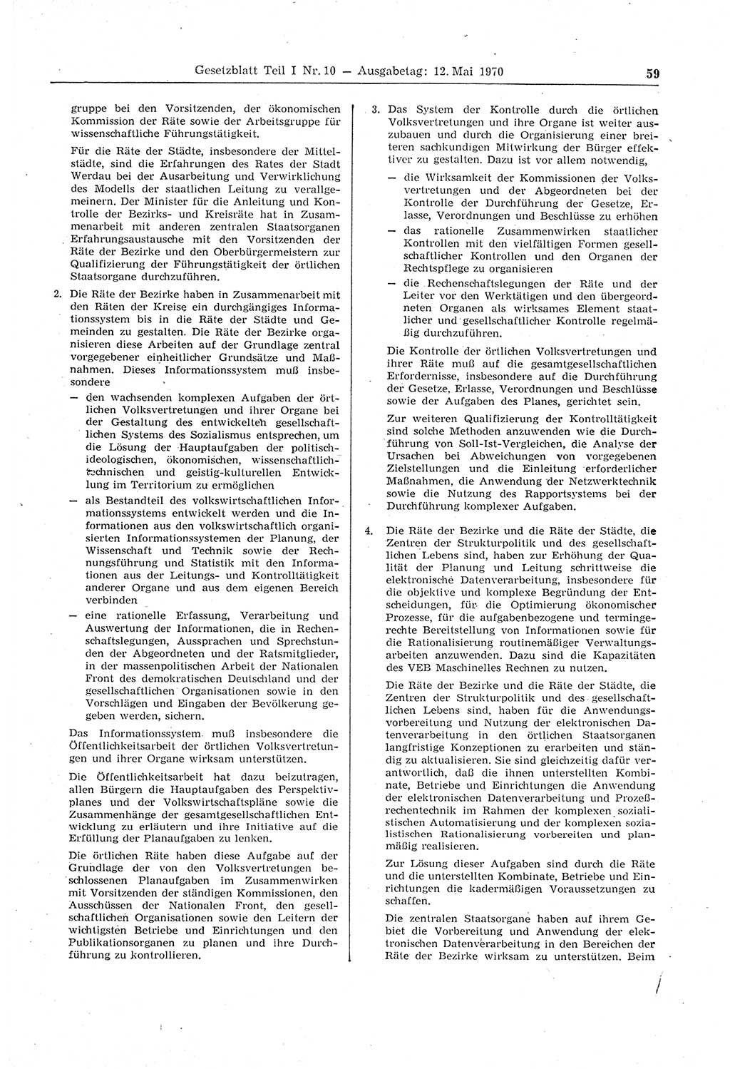 Gesetzblatt (GBl.) der Deutschen Demokratischen Republik (DDR) Teil Ⅰ 1970, Seite 59 (GBl. DDR Ⅰ 1970, S. 59)