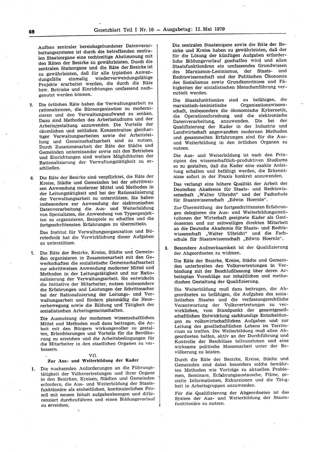 Gesetzblatt (GBl.) der Deutschen Demokratischen Republik (DDR) Teil Ⅰ 1970, Seite 60 (GBl. DDR Ⅰ 1970, S. 60)
