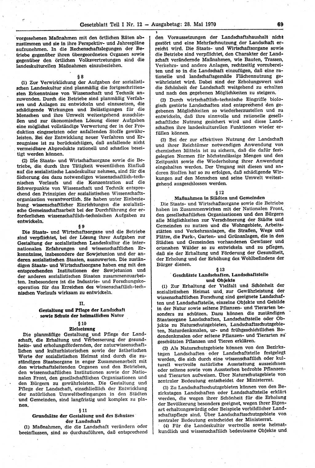 Gesetzblatt (GBl.) der Deutschen Demokratischen Republik (DDR) Teil Ⅰ 1970, Seite 69 (GBl. DDR Ⅰ 1970, S. 69)