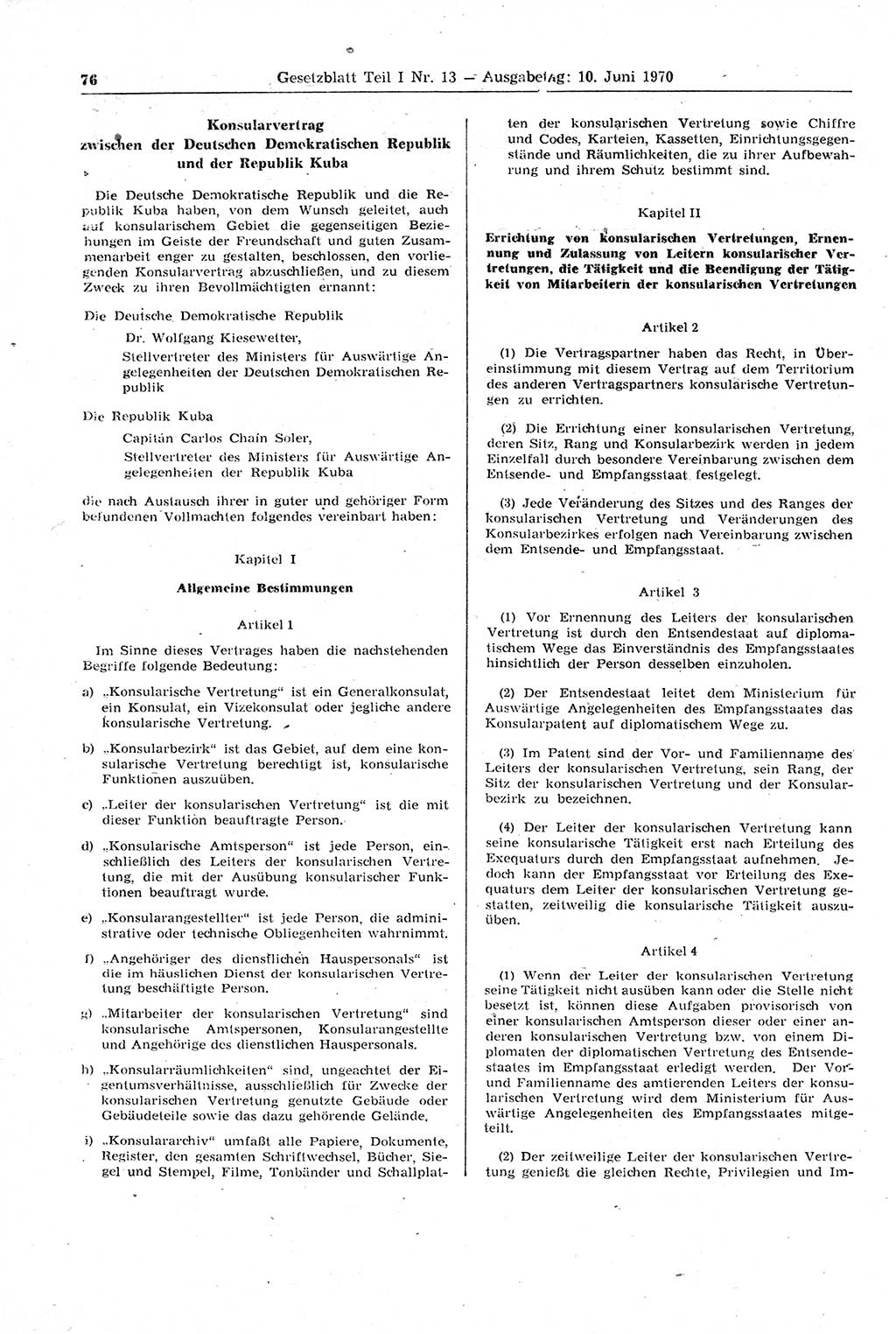 Gesetzblatt (GBl.) der Deutschen Demokratischen Republik (DDR) Teil Ⅰ 1970, Seite 76 (GBl. DDR Ⅰ 1970, S. 76)