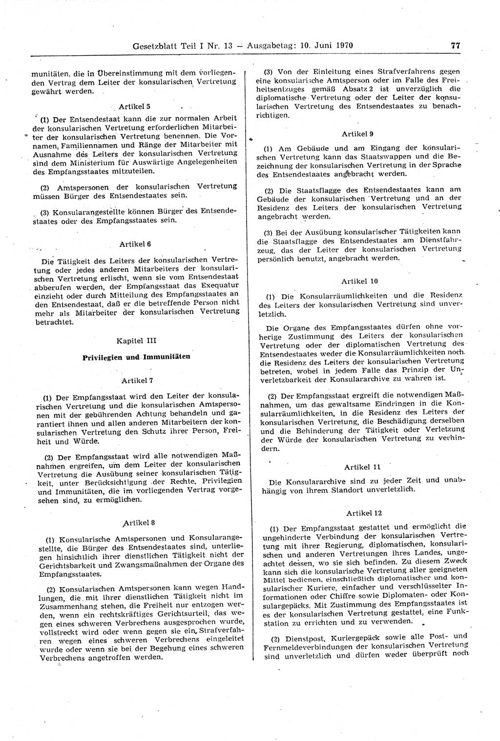 Gesetzblatt (GBl.) der Deutschen Demokratischen Republik (DDR) Teil Ⅰ 1970, Seite 77 (GBl. DDR Ⅰ 1970, S. 77)