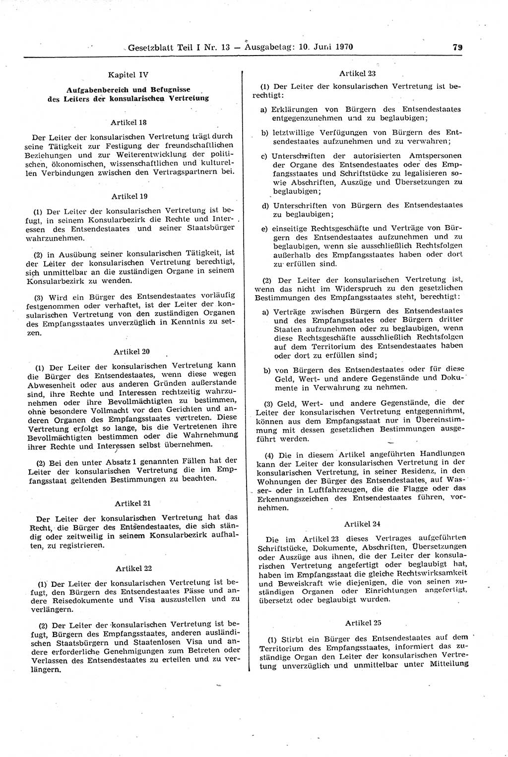 Gesetzblatt (GBl.) der Deutschen Demokratischen Republik (DDR) Teil Ⅰ 1970, Seite 79 (GBl. DDR Ⅰ 1970, S. 79)