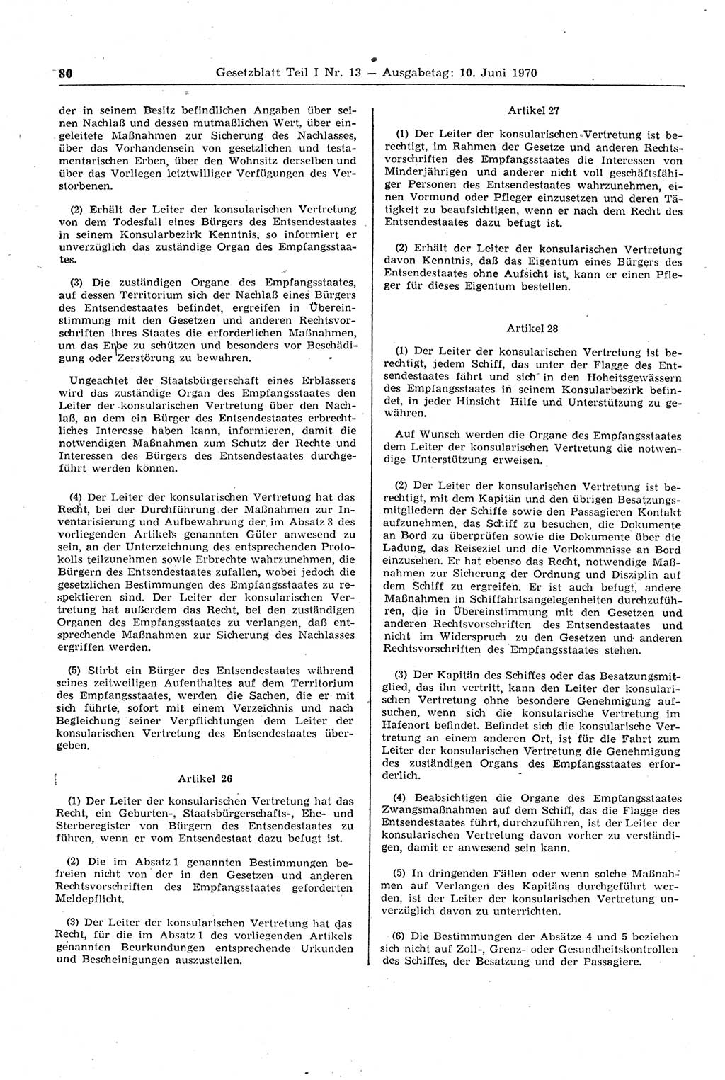Gesetzblatt (GBl.) der Deutschen Demokratischen Republik (DDR) Teil Ⅰ 1970, Seite 80 (GBl. DDR Ⅰ 1970, S. 80)