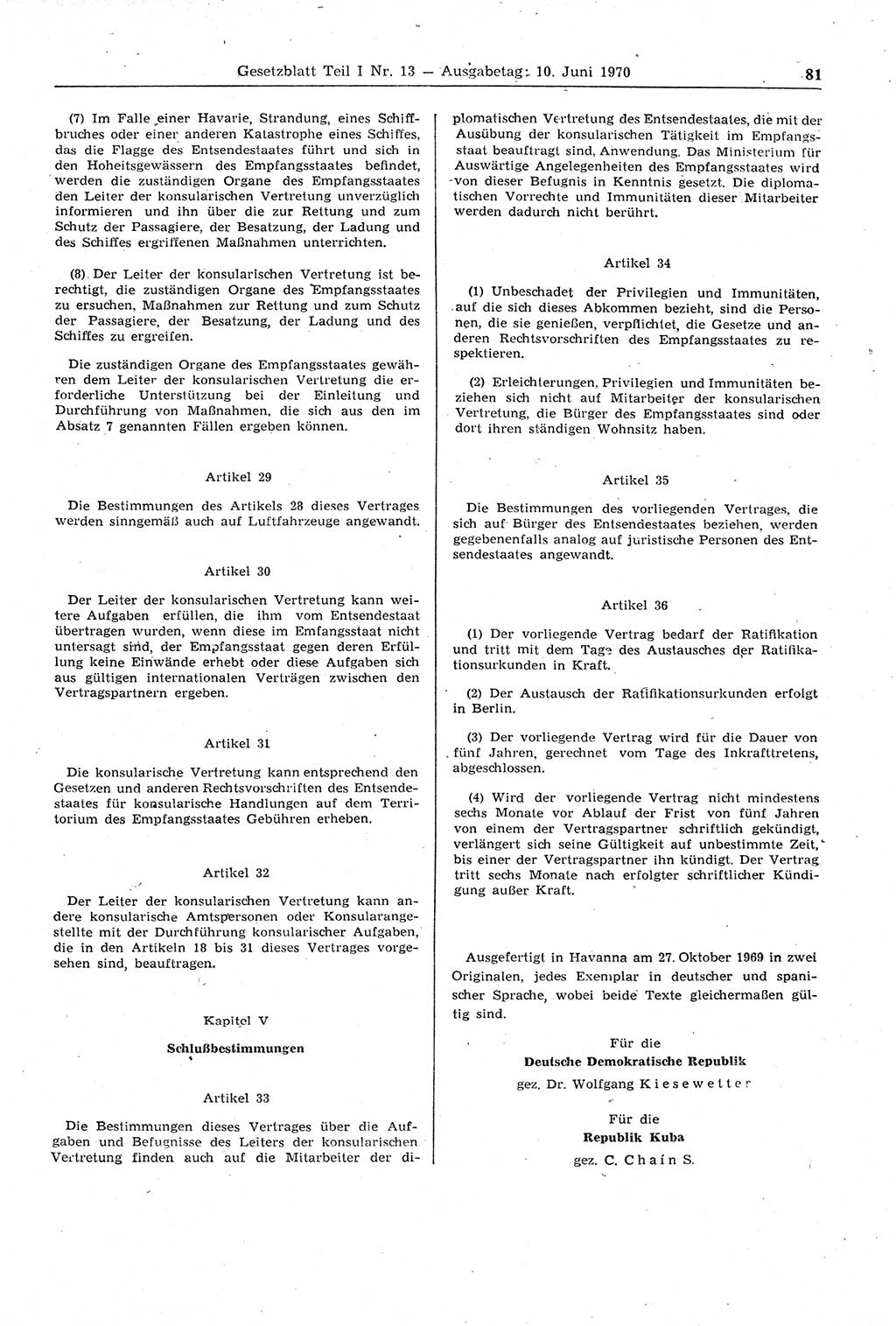 Gesetzblatt (GBl.) der Deutschen Demokratischen Republik (DDR) Teil Ⅰ 1970, Seite 81 (GBl. DDR Ⅰ 1970, S. 81)