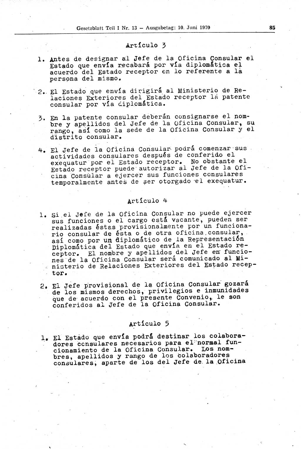 Gesetzblatt (GBl.) der Deutschen Demokratischen Republik (DDR) Teil Ⅰ 1970, Seite 85 (GBl. DDR Ⅰ 1970, S. 85)