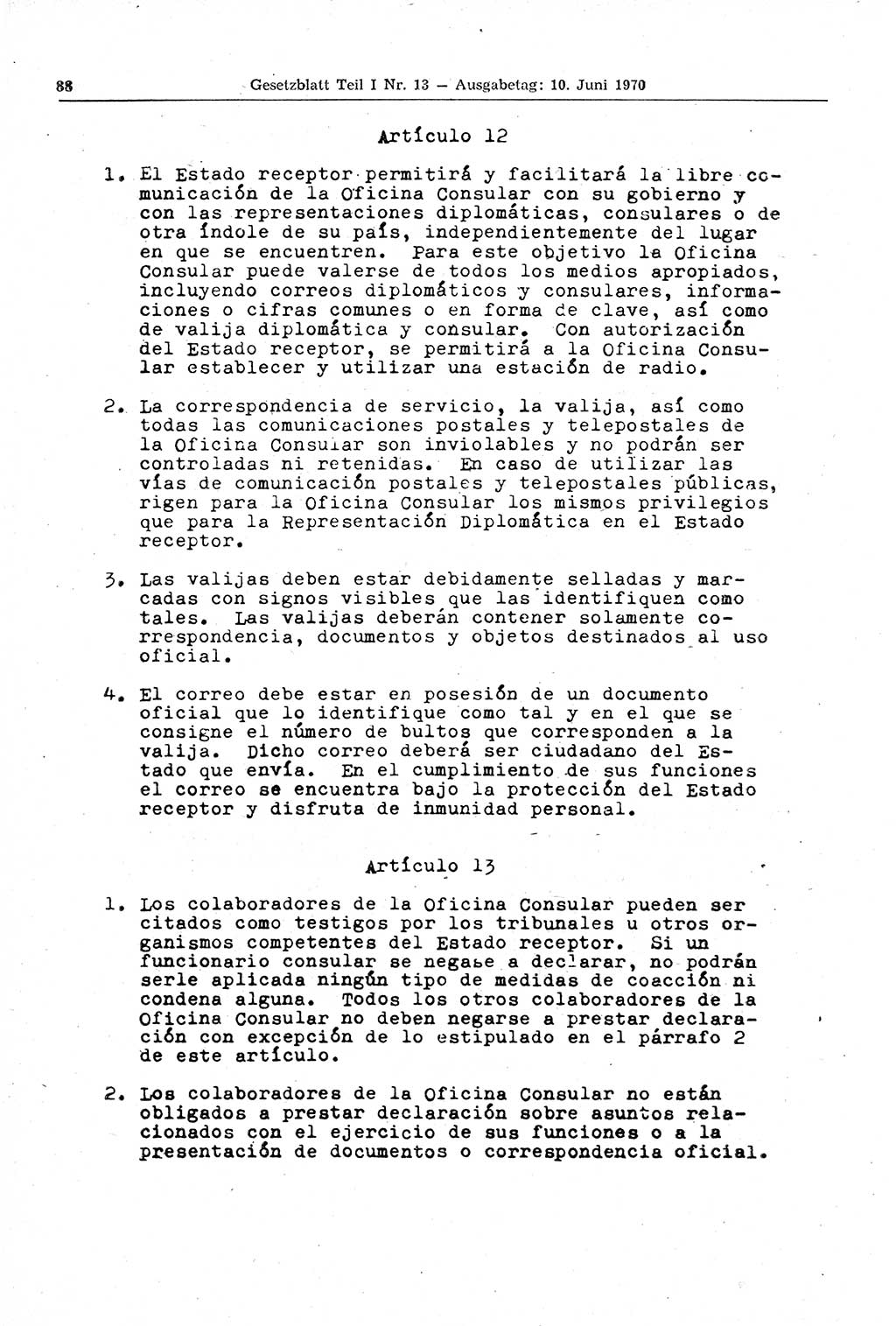 Gesetzblatt (GBl.) der Deutschen Demokratischen Republik (DDR) Teil Ⅰ 1970, Seite 88 (GBl. DDR Ⅰ 1970, S. 88)