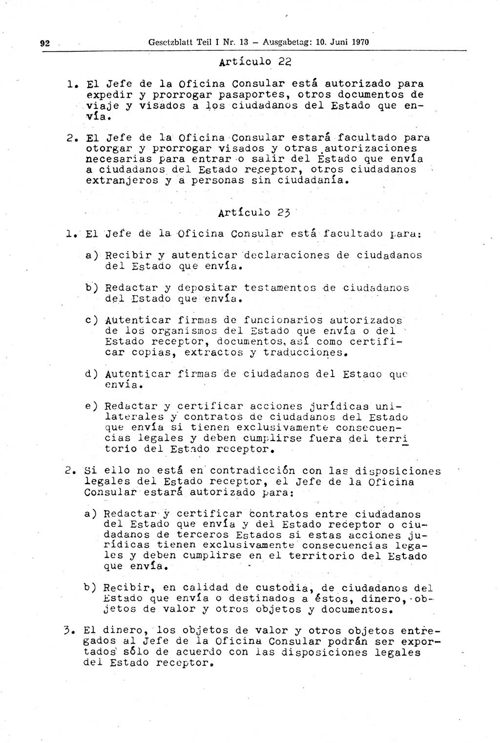 Gesetzblatt (GBl.) der Deutschen Demokratischen Republik (DDR) Teil Ⅰ 1970, Seite 92 (GBl. DDR Ⅰ 1970, S. 92)