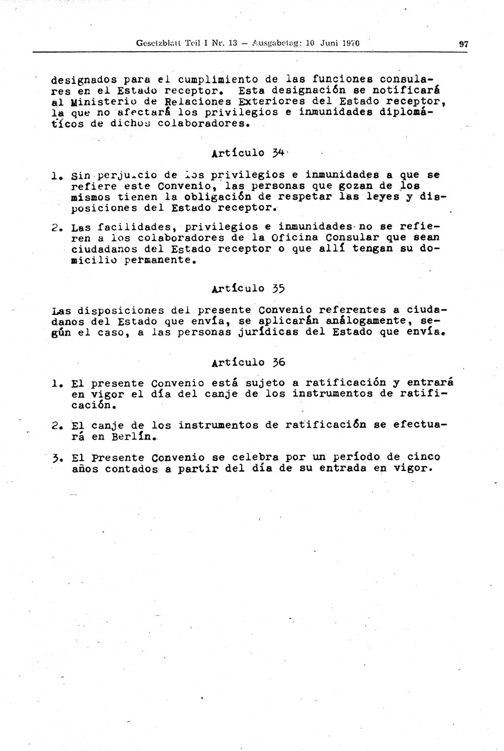 Gesetzblatt (GBl.) der Deutschen Demokratischen Republik (DDR) Teil Ⅰ 1970, Seite 97 (GBl. DDR Ⅰ 1970, S. 97)