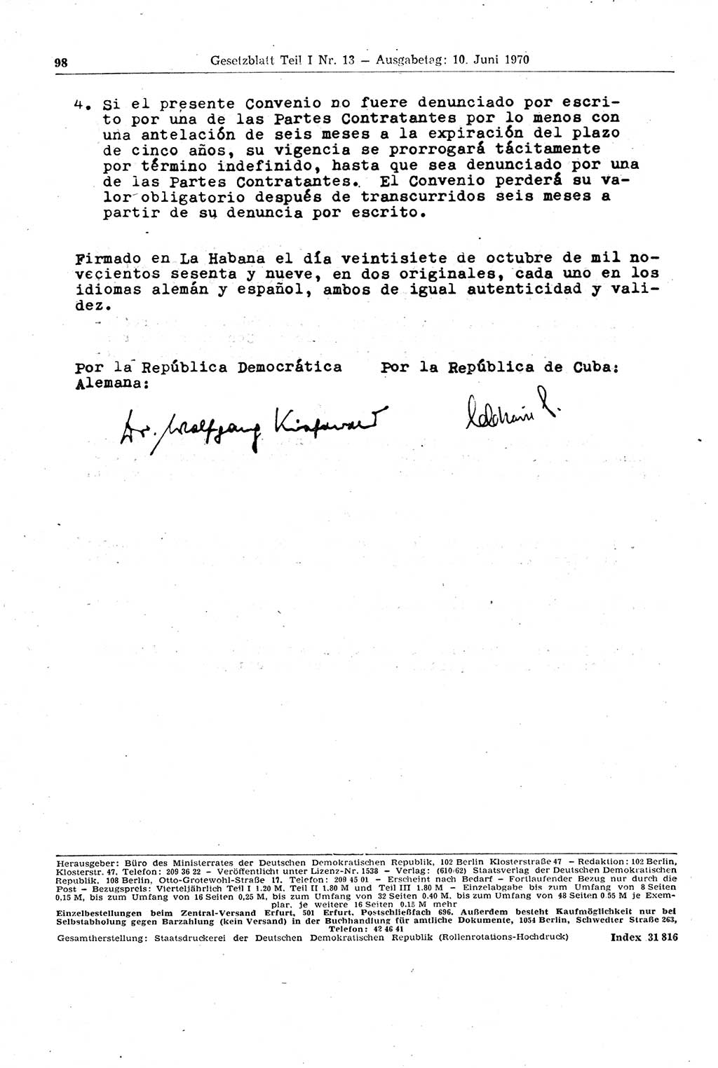Gesetzblatt (GBl.) der Deutschen Demokratischen Republik (DDR) Teil Ⅰ 1970, Seite 98 (GBl. DDR Ⅰ 1970, S. 98)