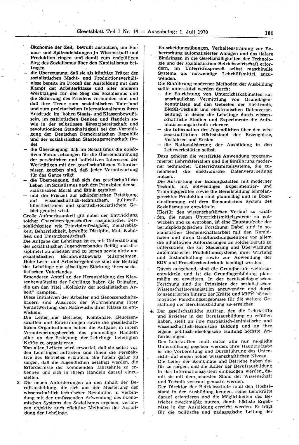 Gesetzblatt (GBl.) der Deutschen Demokratischen Republik (DDR) Teil Ⅰ 1970, Seite 101 (GBl. DDR Ⅰ 1970, S. 101)