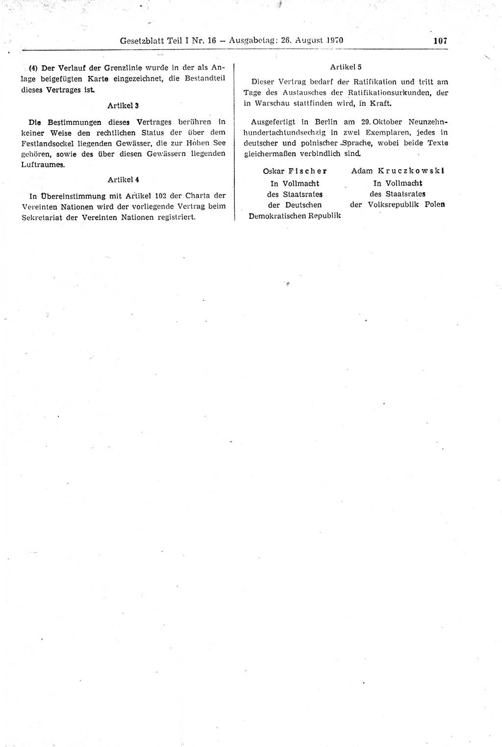 Gesetzblatt (GBl.) der Deutschen Demokratischen Republik (DDR) Teil Ⅰ 1970, Seite 107 (GBl. DDR Ⅰ 1970, S. 107)