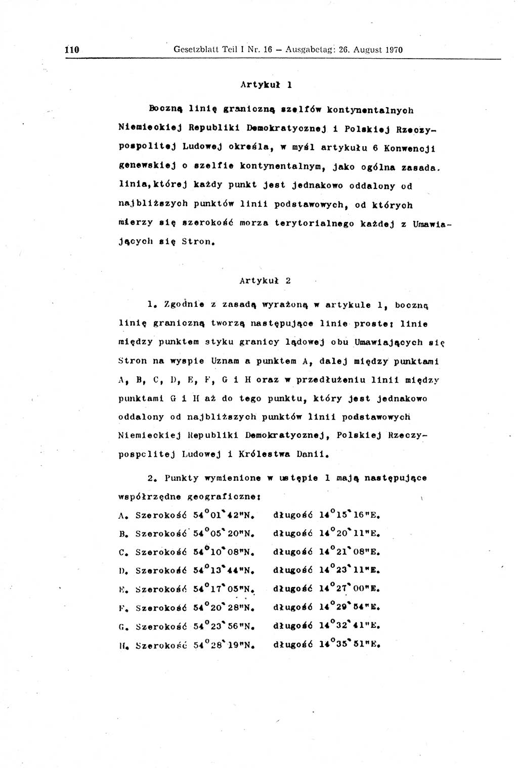 Gesetzblatt (GBl.) der Deutschen Demokratischen Republik (DDR) Teil Ⅰ 1970, Seite 110 (GBl. DDR Ⅰ 1970, S. 110)