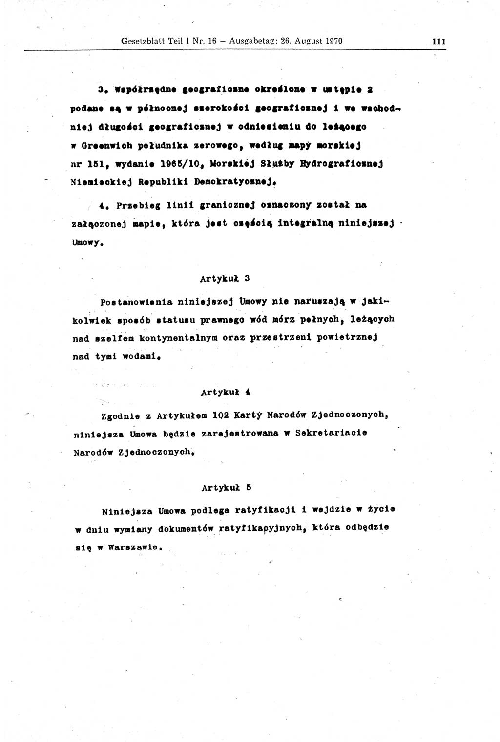 Gesetzblatt (GBl.) der Deutschen Demokratischen Republik (DDR) Teil Ⅰ 1970, Seite 111 (GBl. DDR Ⅰ 1970, S. 111)