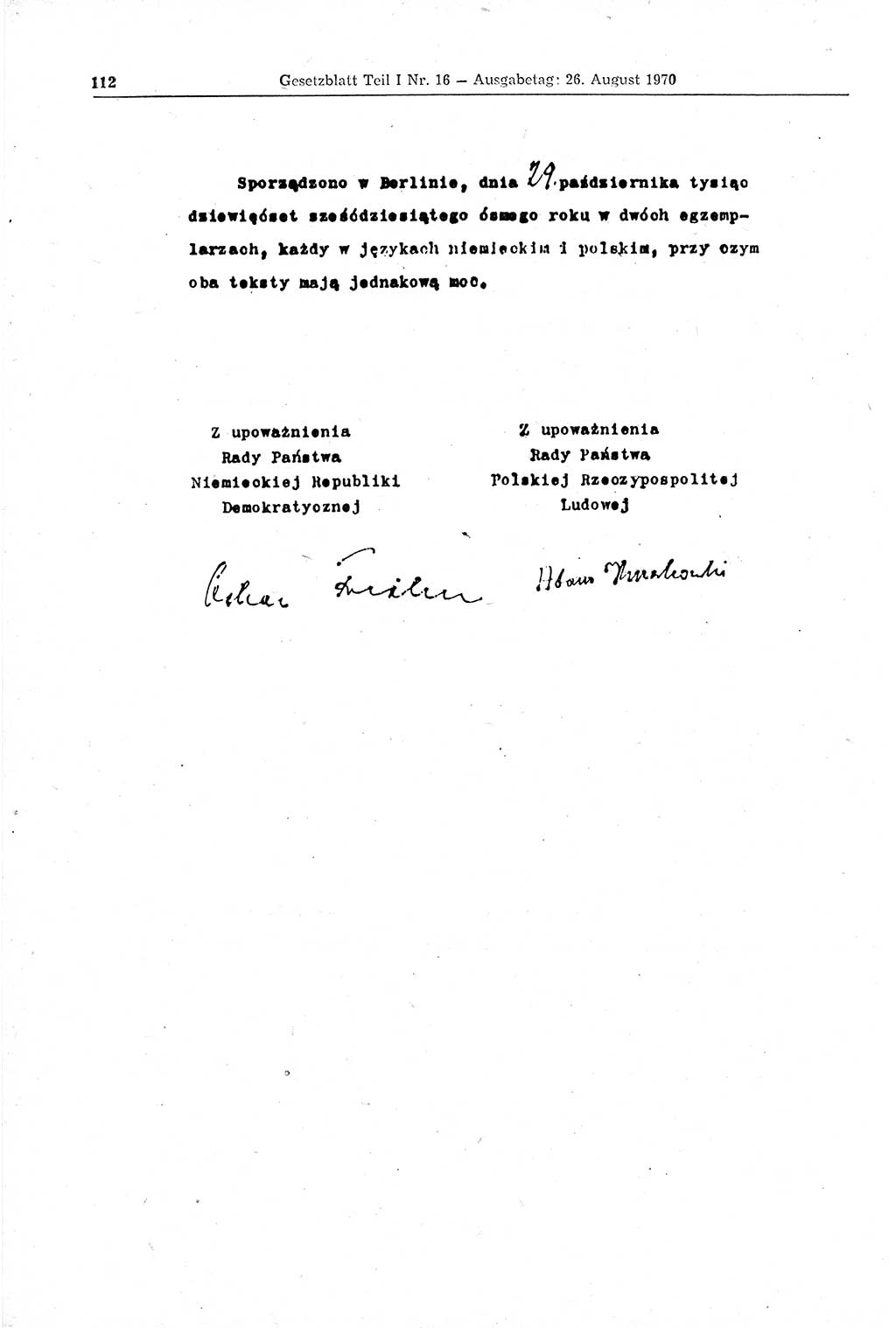 Gesetzblatt (GBl.) der Deutschen Demokratischen Republik (DDR) Teil Ⅰ 1970, Seite 112 (GBl. DDR Ⅰ 1970, S. 112)