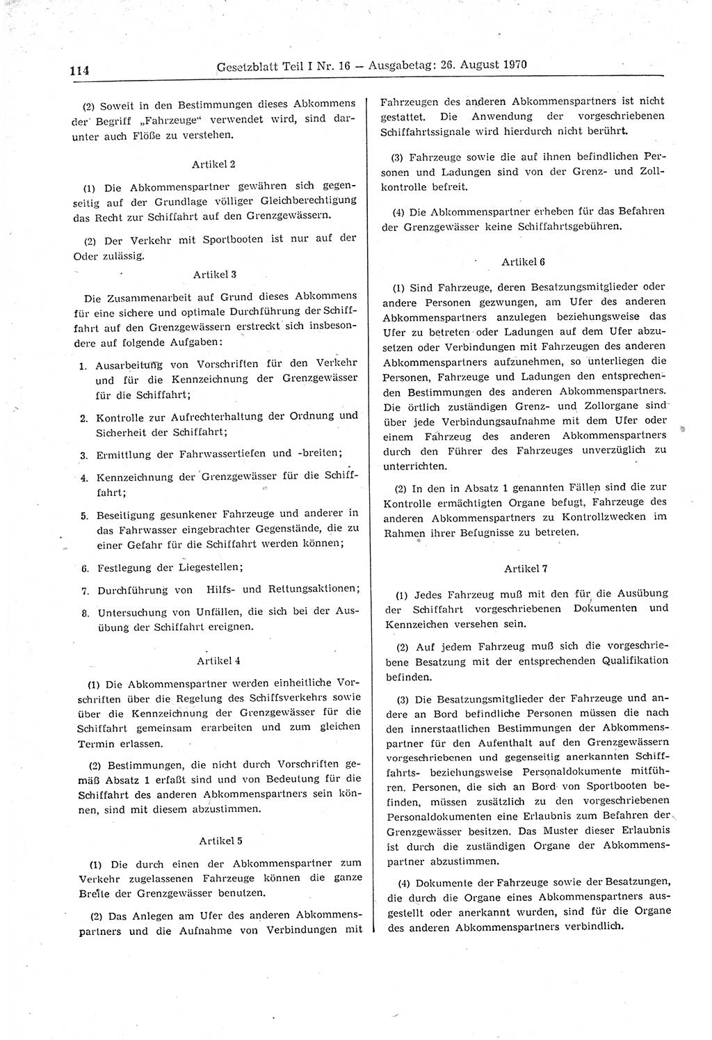 Gesetzblatt (GBl.) der Deutschen Demokratischen Republik (DDR) Teil Ⅰ 1970, Seite 114 (GBl. DDR Ⅰ 1970, S. 114)
