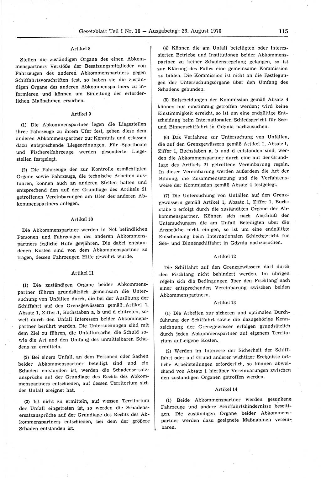 Gesetzblatt (GBl.) der Deutschen Demokratischen Republik (DDR) Teil Ⅰ 1970, Seite 115 (GBl. DDR Ⅰ 1970, S. 115)
