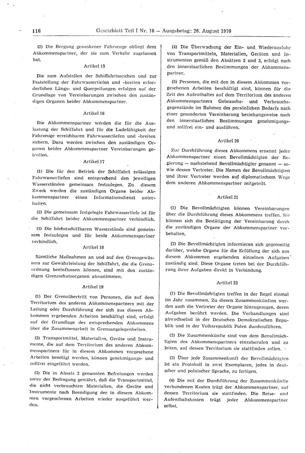 Gesetzblatt (GBl.) der Deutschen Demokratischen Republik (DDR) Teil Ⅰ 1970, Seite 116 (GBl. DDR Ⅰ 1970, S. 116)