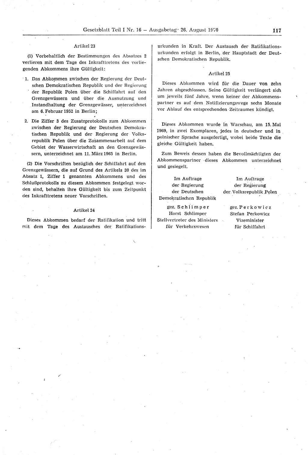 Gesetzblatt (GBl.) der Deutschen Demokratischen Republik (DDR) Teil Ⅰ 1970, Seite 117 (GBl. DDR Ⅰ 1970, S. 117)