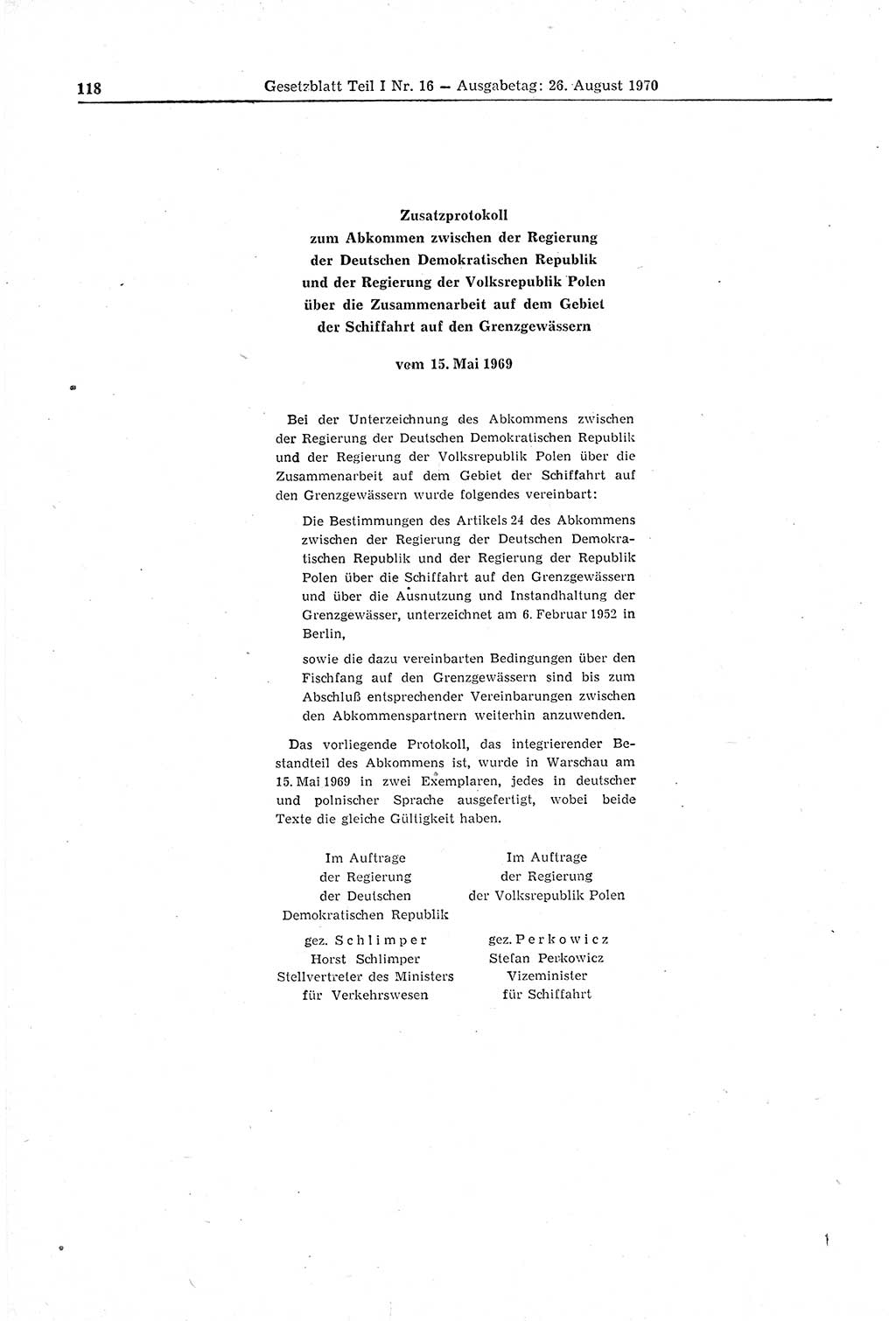 Gesetzblatt (GBl.) der Deutschen Demokratischen Republik (DDR) Teil Ⅰ 1970, Seite 118 (GBl. DDR Ⅰ 1970, S. 118)