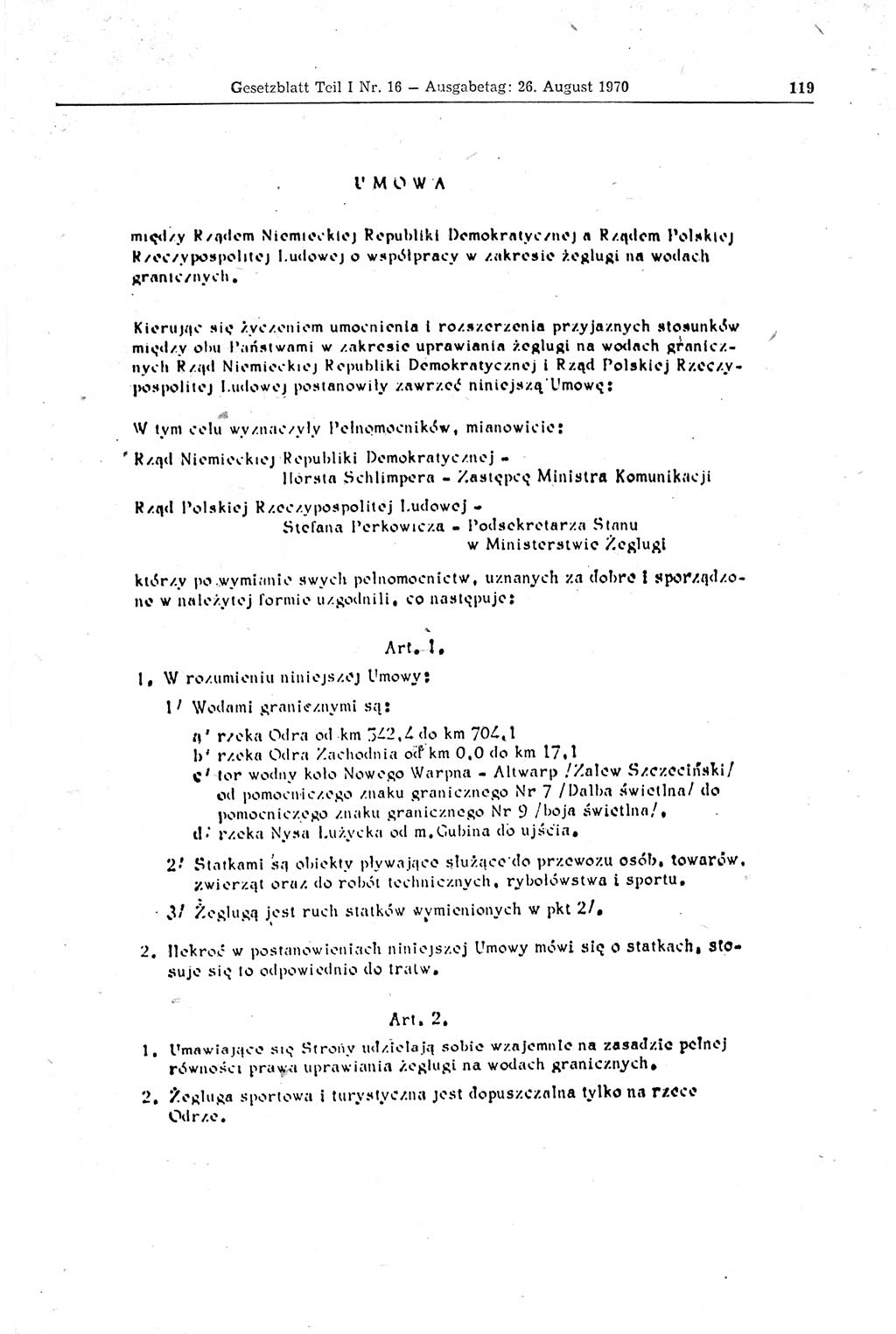 Gesetzblatt (GBl.) der Deutschen Demokratischen Republik (DDR) Teil Ⅰ 1970, Seite 119 (GBl. DDR Ⅰ 1970, S. 119)