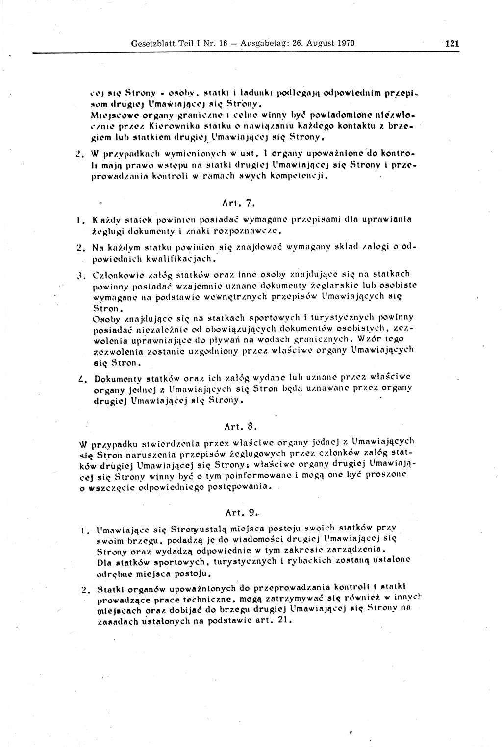 Gesetzblatt (GBl.) der Deutschen Demokratischen Republik (DDR) Teil Ⅰ 1970, Seite 121 (GBl. DDR Ⅰ 1970, S. 121)