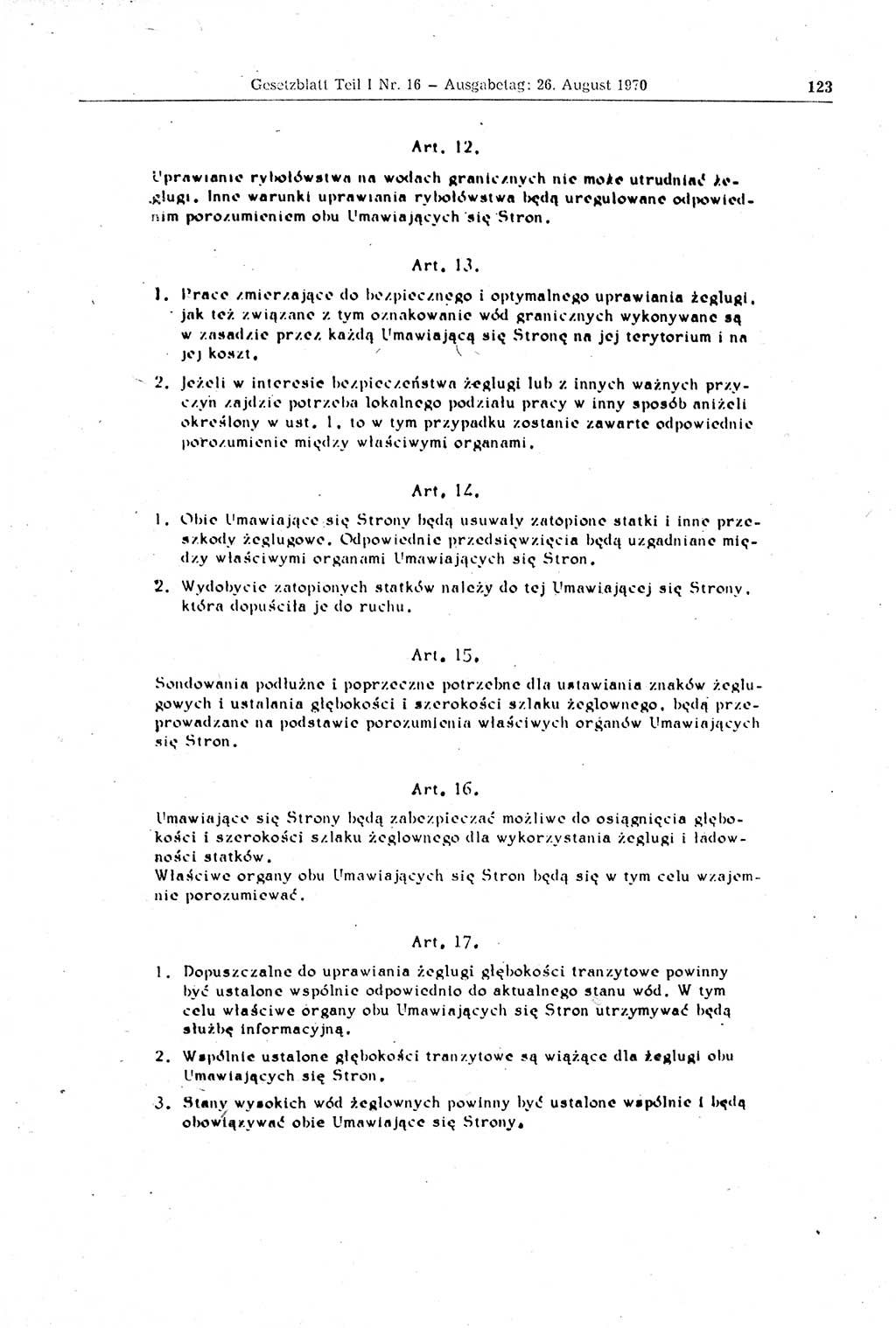 Gesetzblatt (GBl.) der Deutschen Demokratischen Republik (DDR) Teil Ⅰ 1970, Seite 123 (GBl. DDR Ⅰ 1970, S. 123)