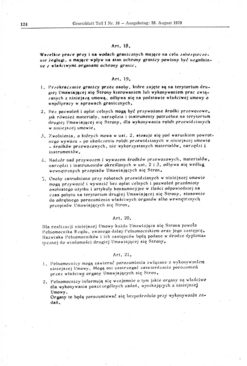 Gesetzblatt (GBl.) der Deutschen Demokratischen Republik (DDR) Teil Ⅰ 1970, Seite 124 (GBl. DDR Ⅰ 1970, S. 124)