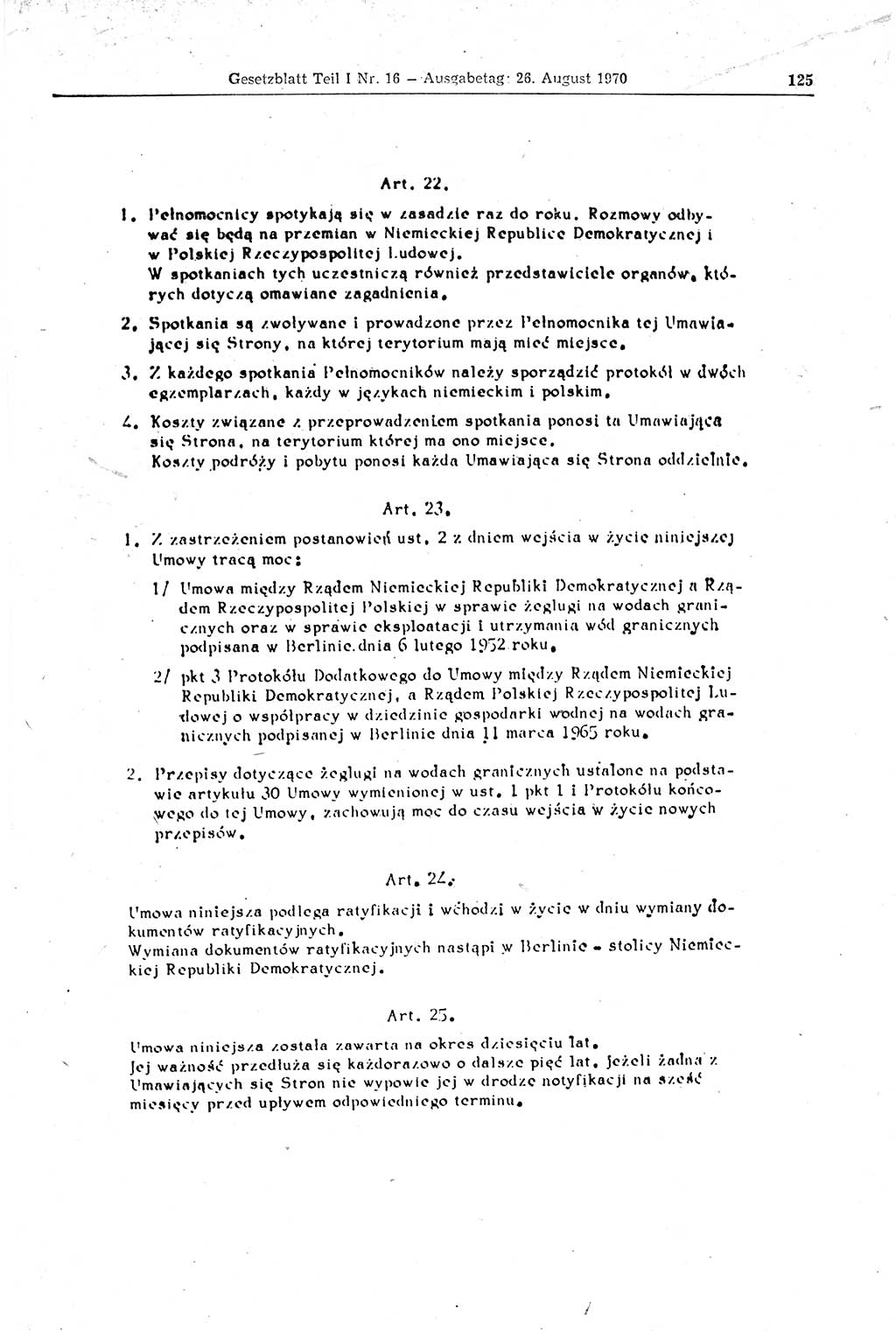 Gesetzblatt (GBl.) der Deutschen Demokratischen Republik (DDR) Teil Ⅰ 1970, Seite 125 (GBl. DDR Ⅰ 1970, S. 125)