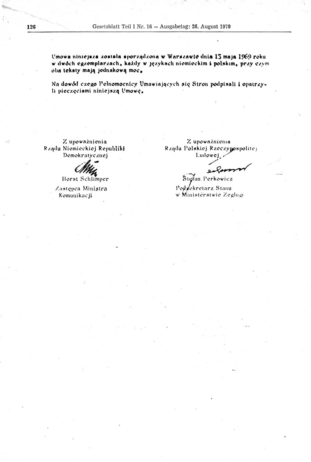 Gesetzblatt (GBl.) der Deutschen Demokratischen Republik (DDR) Teil Ⅰ 1970, Seite 126 (GBl. DDR Ⅰ 1970, S. 126)